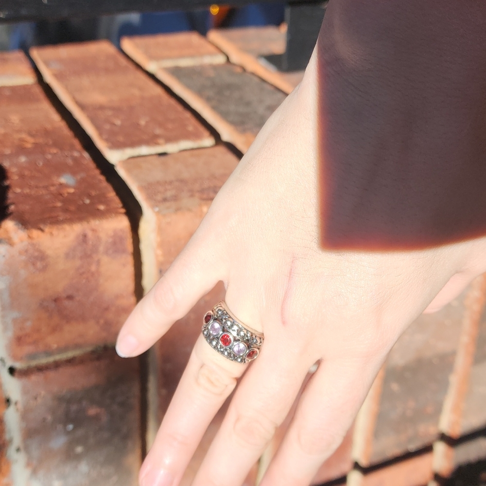 Sterling silver bezel set stones ring.